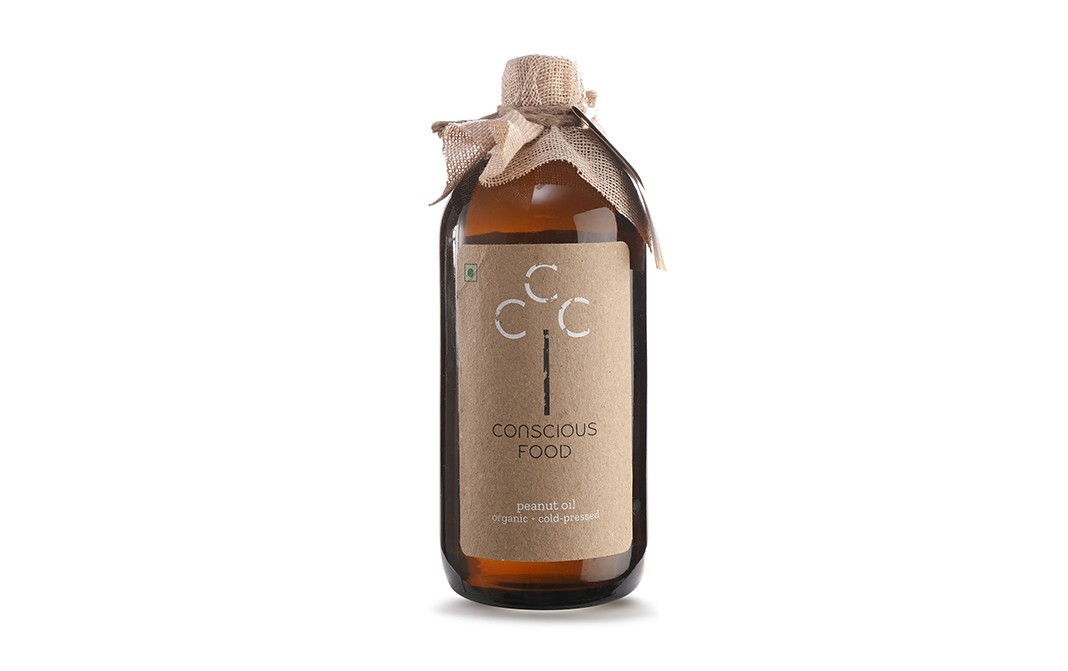 Conscious Food Peanut Oil Organic+Cold-Pressed   Glass Bottle  500 millilitre